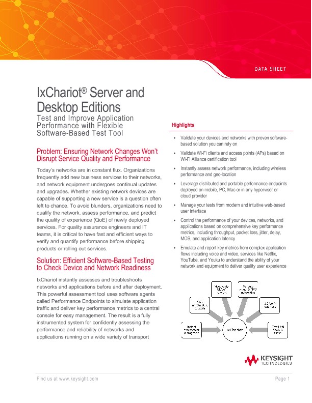 IxChariot® Server and Desktop Editions PDF Asset Page Keysight